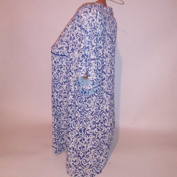 Soma Pajama Top Sleepwear XL Blue White Short Sleeve Geo Button Up Rayon Spandex - Picture 7 of 10